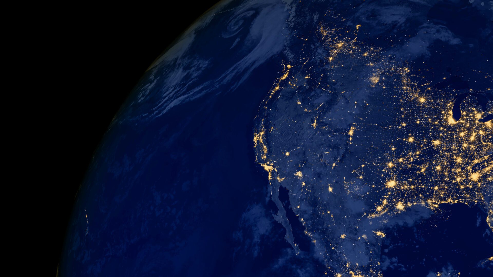 USA cities lights during night as it looks like from space, with north america. Elements of this image are furnished by NASA