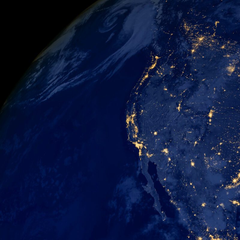 USA cities lights during night as it looks like from space, with north america. Elements of this image are furnished by NASA